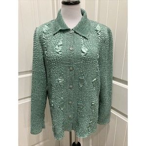 NWT Bala Bala Jacket SZ XL Green Ruffled Textured Crinkle Funky Stretch Shldr Pd